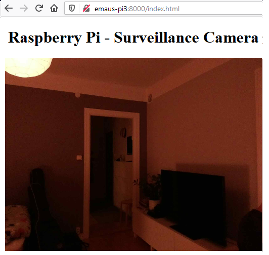 Surveillance web page accessed at http://emaus-pi3:8000 with Firefox